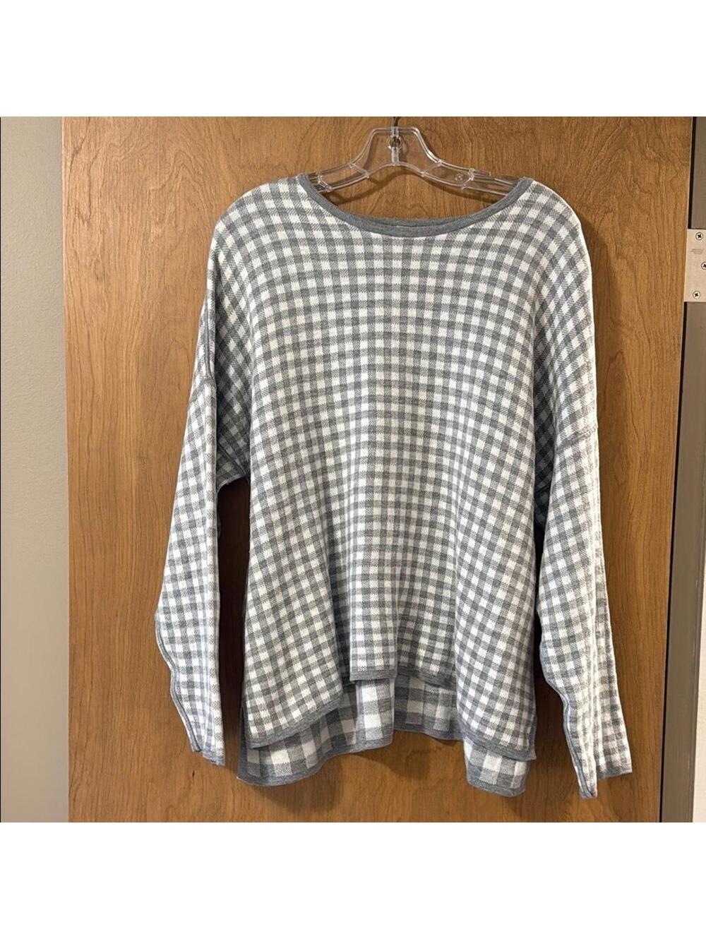 J. Jill Reversible Gingham Check Sweater Gray White XL Petite